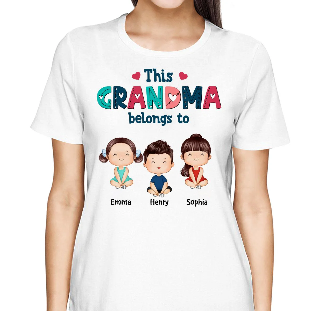 Doodle Pattern This Grandma Mom Belongs To Doll Kids Watercolor Style Personalized Shirt - Image 2