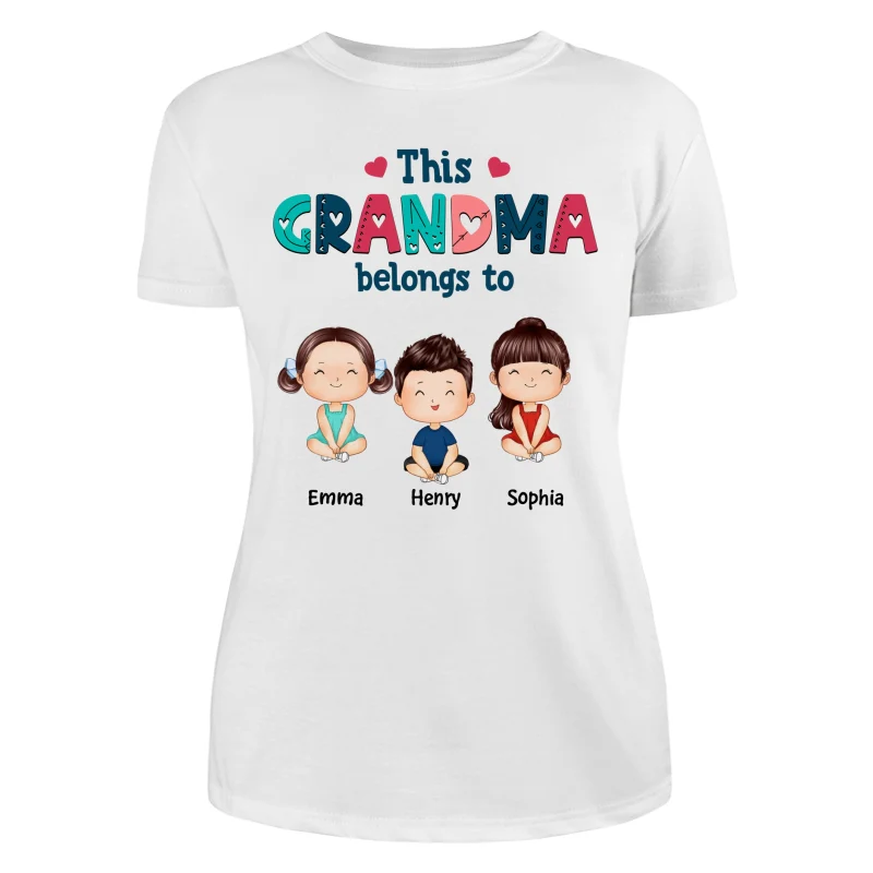 Doodle Pattern This Grandma Mom Belongs To Doll Kids Watercolor Style Personalized Shirt - Image 9