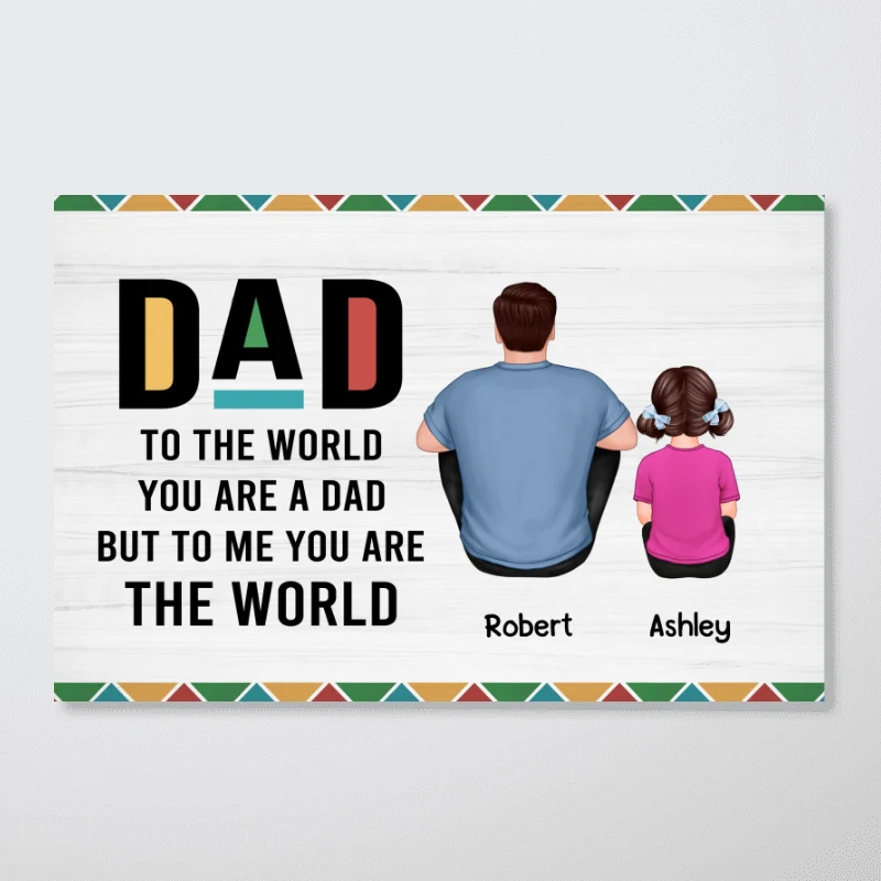 Dope Black Dad Colorful Pattern Man & Kids Sitting Back View Personalized Horizontal Poster - Image 4