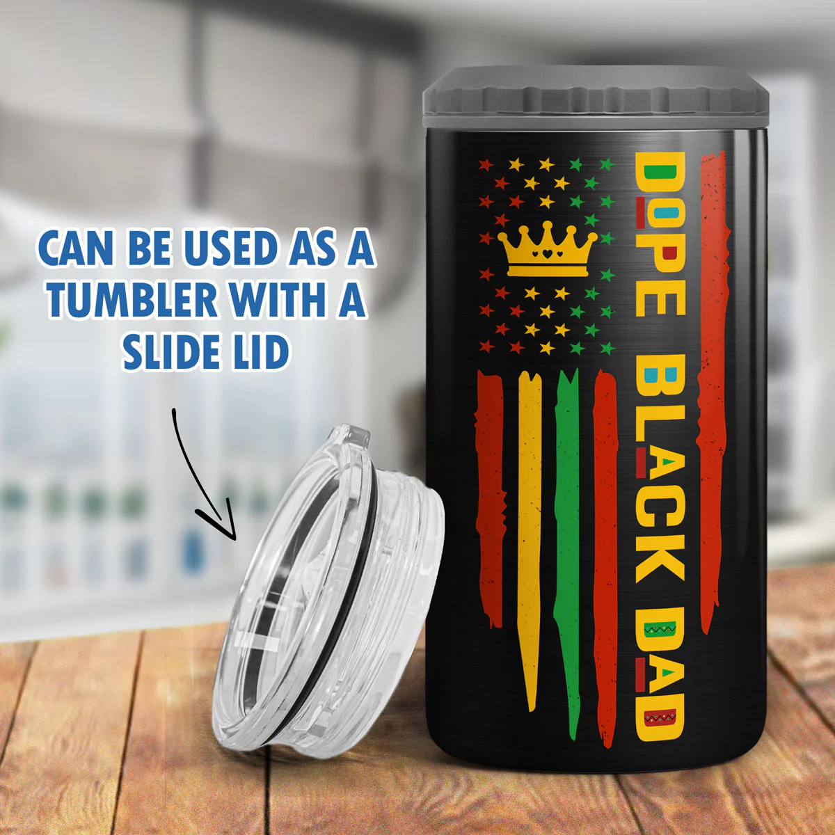 Dope Black Dad Juneteenth Flag Fist Bumps Personalized 4-in-1 Can Cooler - Image 10