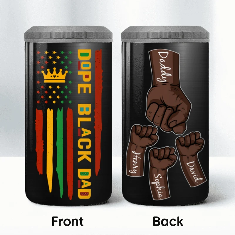 Dope Black Dad Juneteenth Flag Fist Bumps Personalized 4-in-1 Can Cooler - Image 13