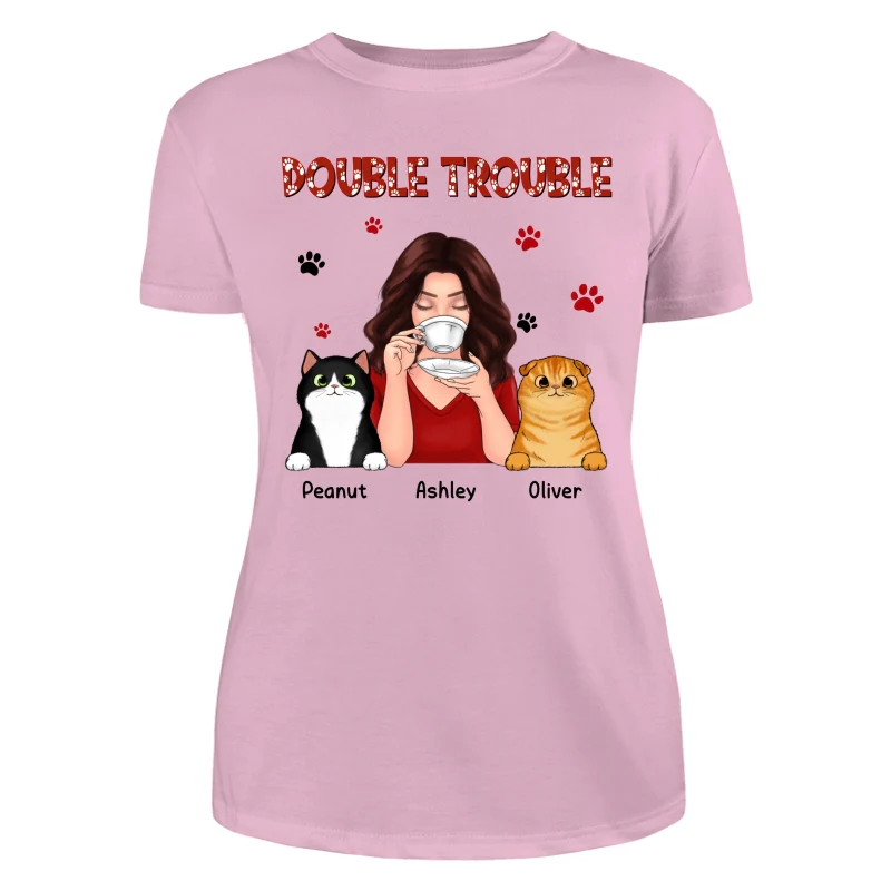 Double Trouble Coffee Girl Fluffy Cats With Paws Personalized Shirt - Image 11