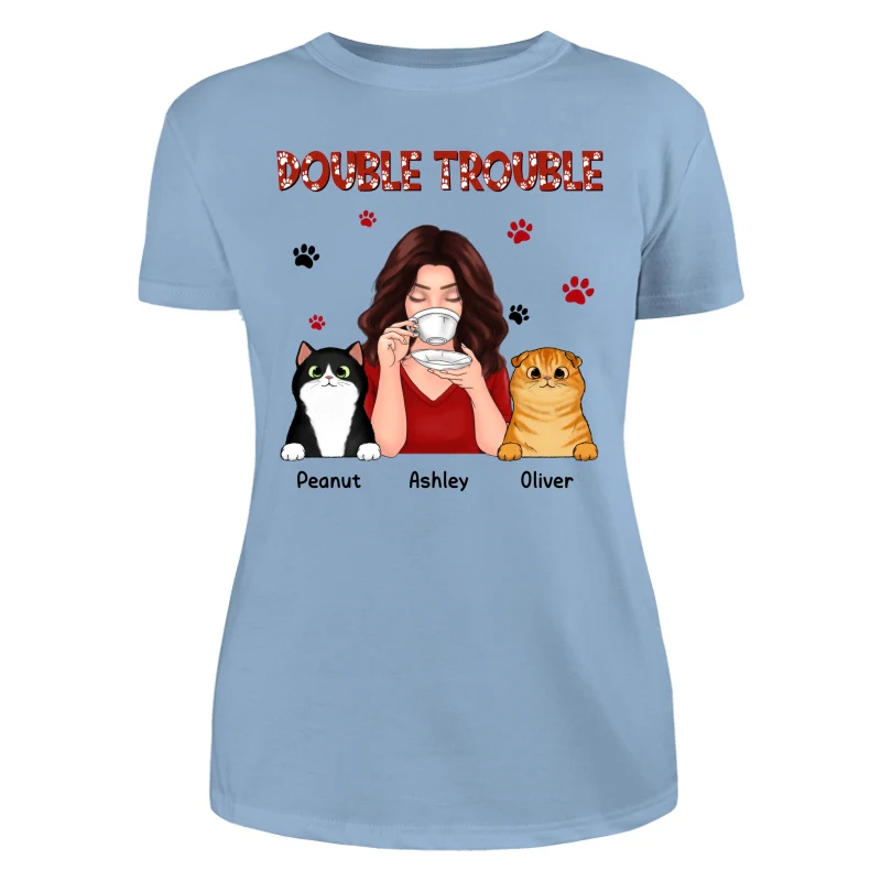 Double Trouble Coffee Girl Fluffy Cats With Paws Personalized Shirt - Image 12