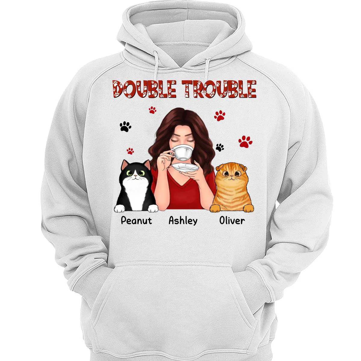 Double Trouble Coffee Girl Fluffy Cats With Paws Personalized Shirt - Image 3