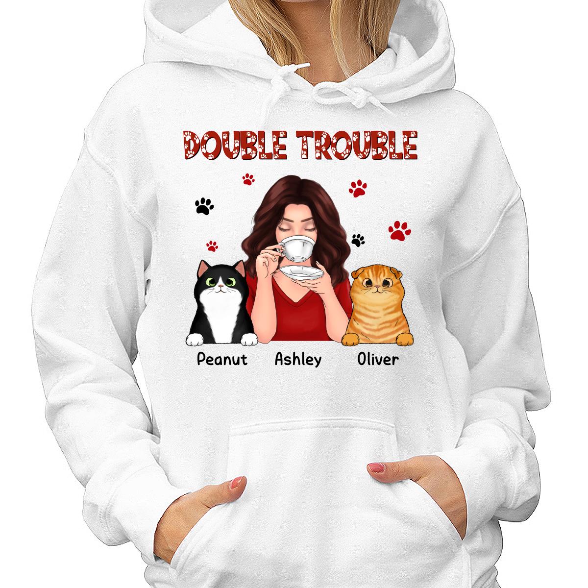 Double Trouble Coffee Girl Fluffy Cats With Paws Personalized Shirt - Image 4