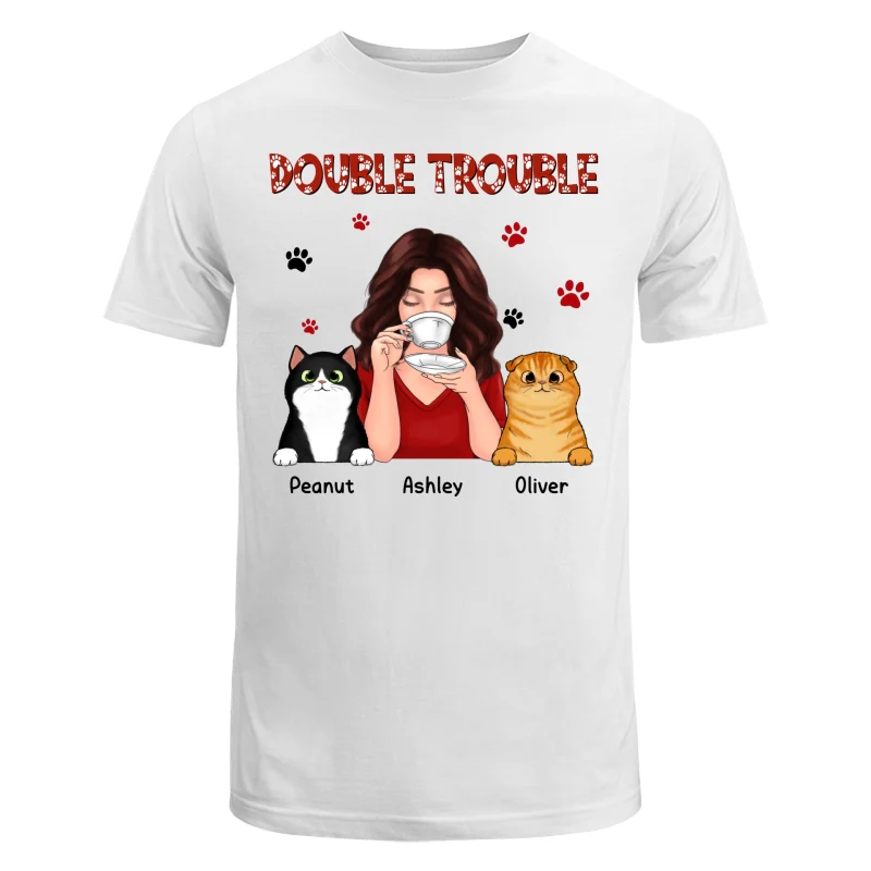 Double Trouble Coffee Girl Fluffy Cats With Paws Personalized Shirt - Image 5