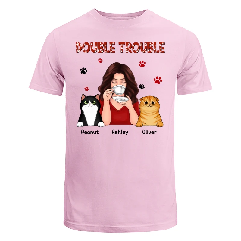 Double Trouble Coffee Girl Fluffy Cats With Paws Personalized Shirt - Image 7