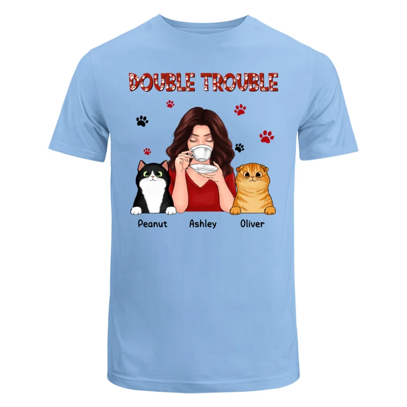 Double Trouble Coffee Girl Fluffy Cats With Paws Personalized Shirt - Image 8