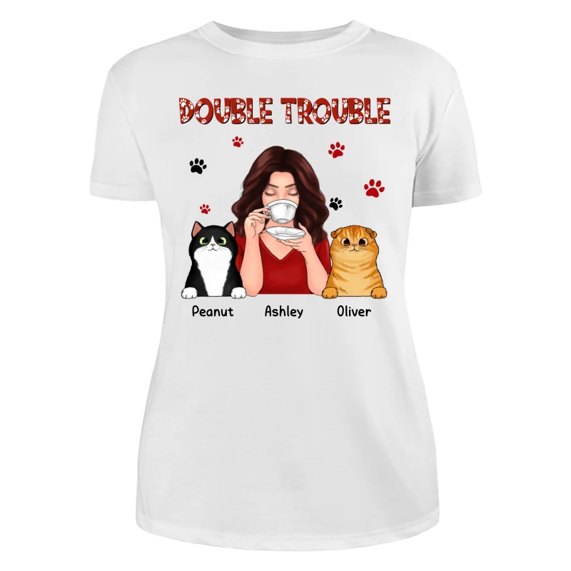 Double Trouble Coffee Girl Fluffy Cats With Paws Personalized Shirt - Image 9