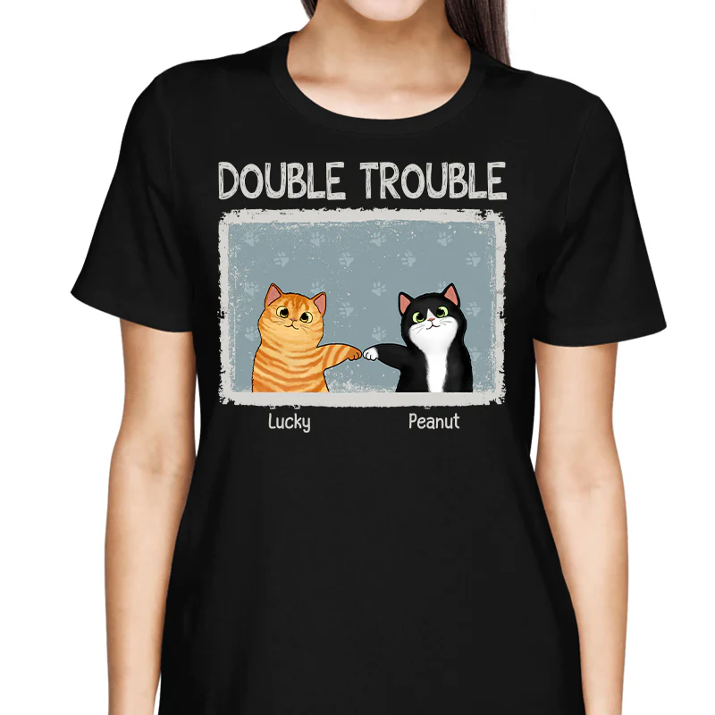 Double Trouble Drizzle Color Frame Fluffy Cat Personalized Shirt - Image 2