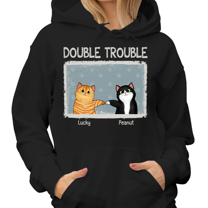 Double Trouble Drizzle Color Frame Fluffy Cat Personalized Shirt - Image 4