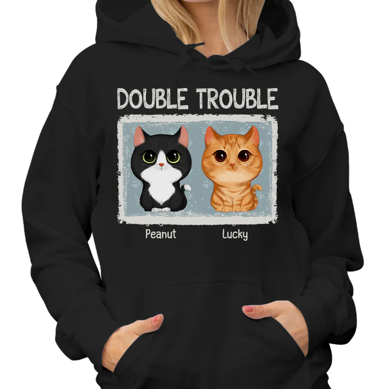 Double Trouble Drizzle Color Frame Watercolor Cute Cats Personalized Shirt - Image 4