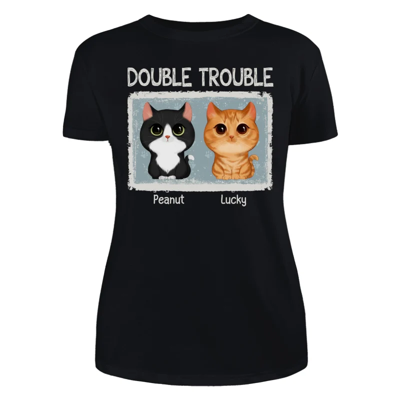 Double Trouble Drizzle Color Frame Watercolor Cute Cats Personalized Shirt - Image 8