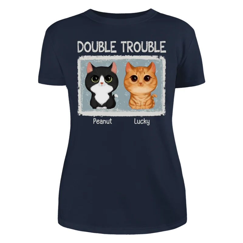Double Trouble Drizzle Color Frame Watercolor Cute Cats Personalized Shirt - Image 9