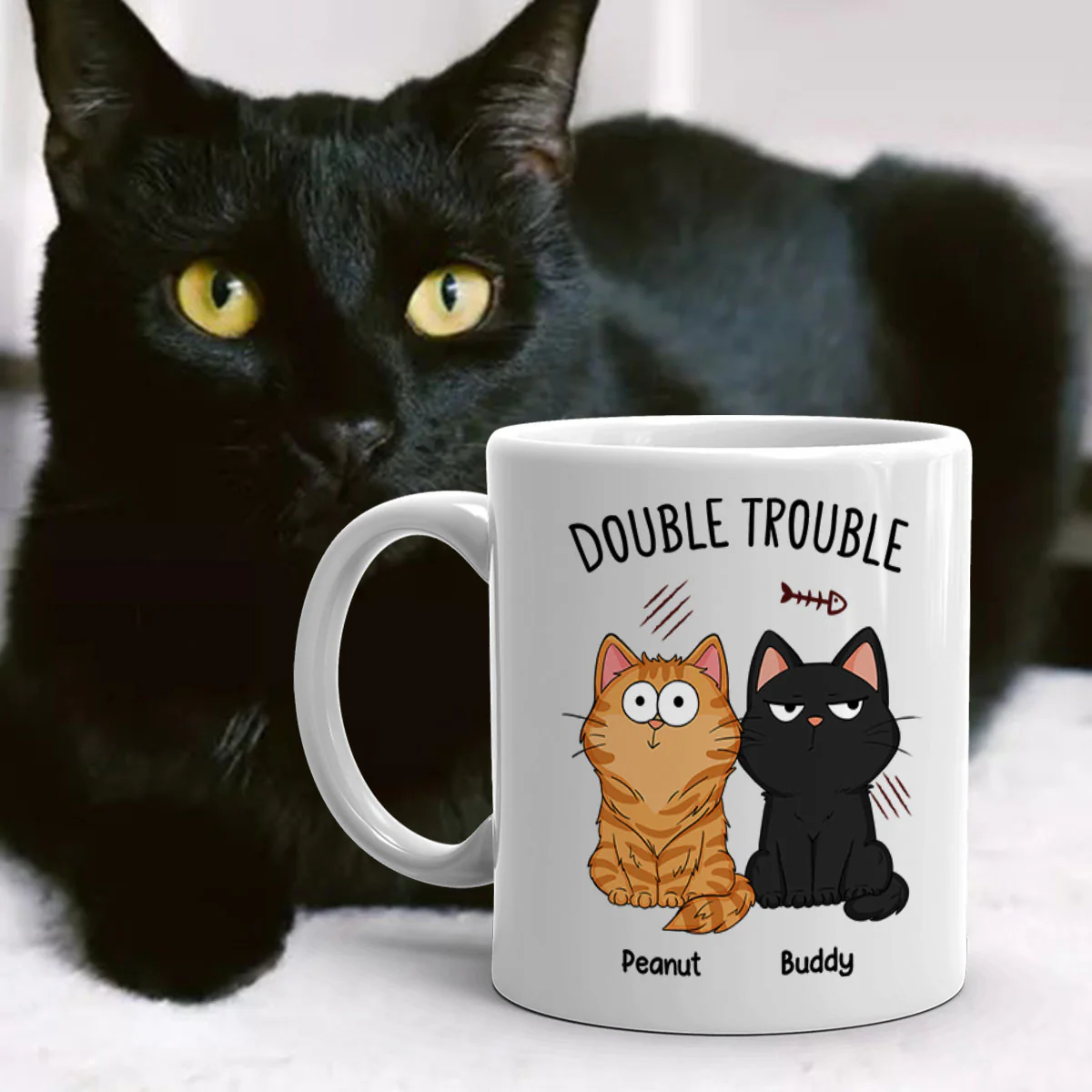Double Trouble Funny Cat Expressions Gift For Cat Lover Personalized Mug - Image 2