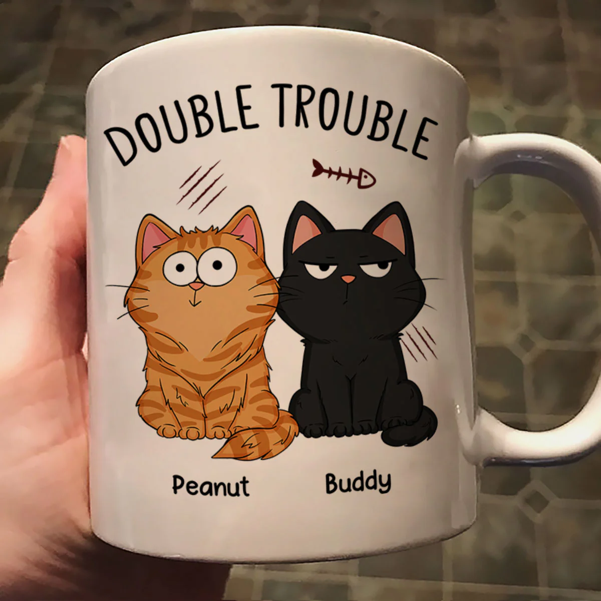 Double Trouble Funny Cat Expressions Gift For Cat Lover Personalized Mug - Image 3