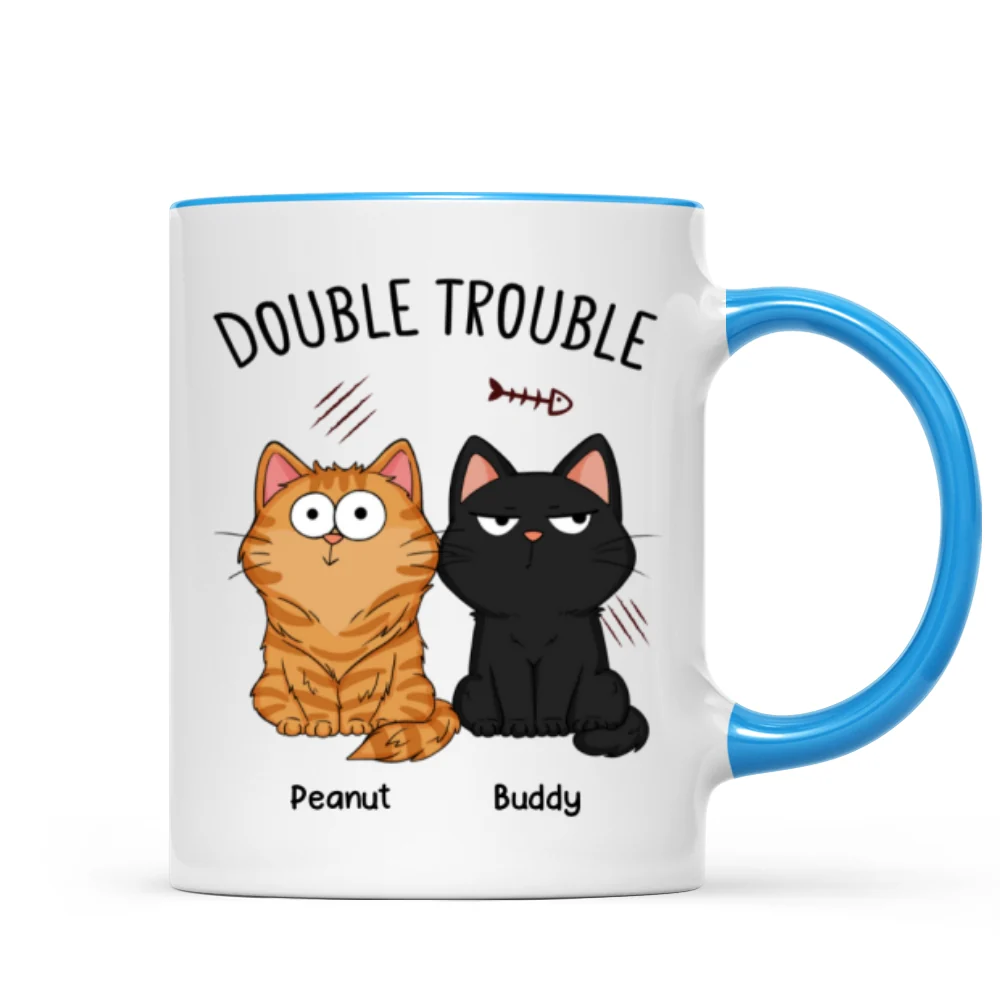 Double Trouble Funny Cat Expressions Gift For Cat Lover Personalized Mug - Image 8
