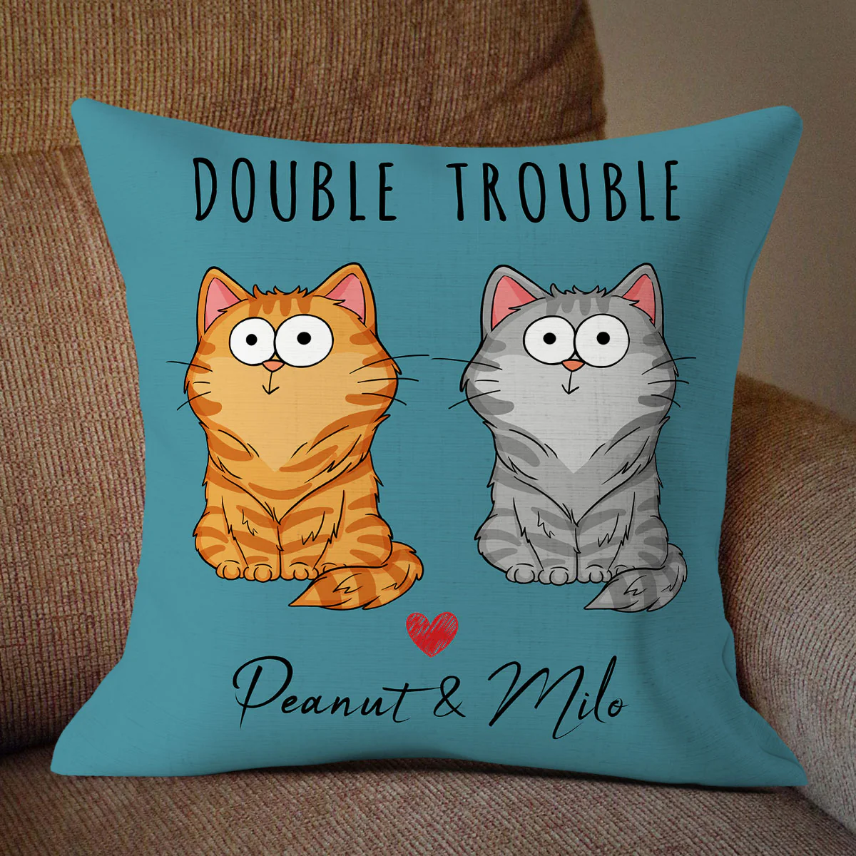 Double Trouble Funny Cat Expressions Personalized Pillow (Insert Included) - Image 3