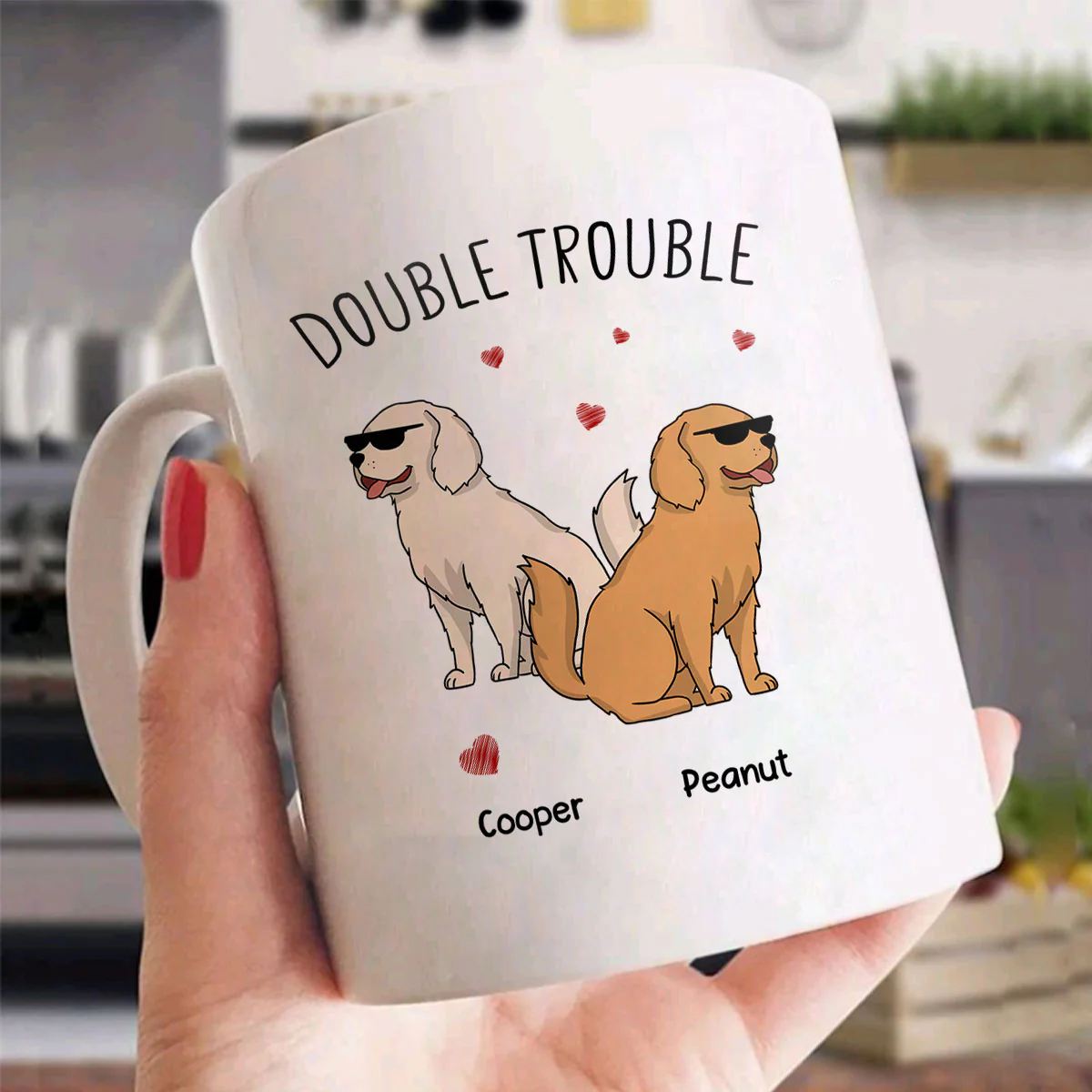 Double Trouble Funny Dog Lover Gift Personalized Mug - Image 3