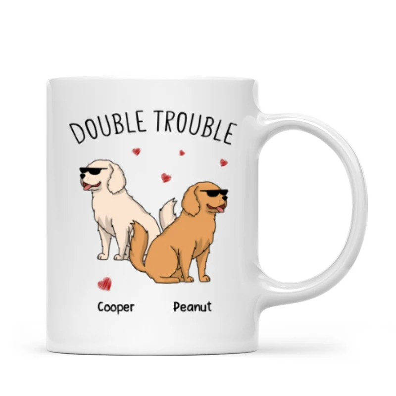 Double Trouble Funny Dog Lover Gift Personalized Mug - Image 4
