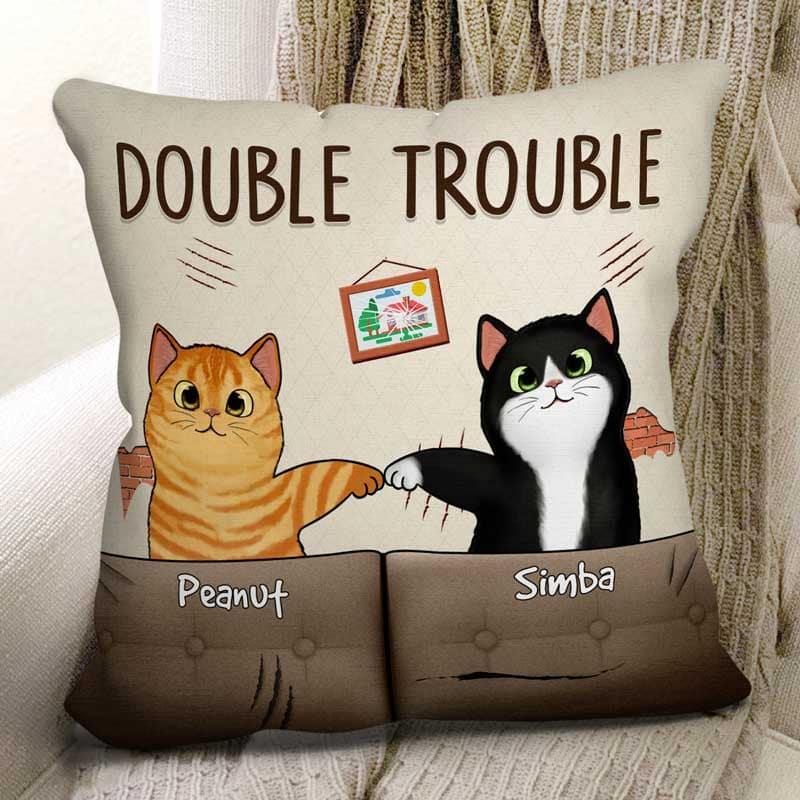 Double Trouble Naughty Fluffy Cats Gift For Cat Lover Personalized Pillow - Image 2
