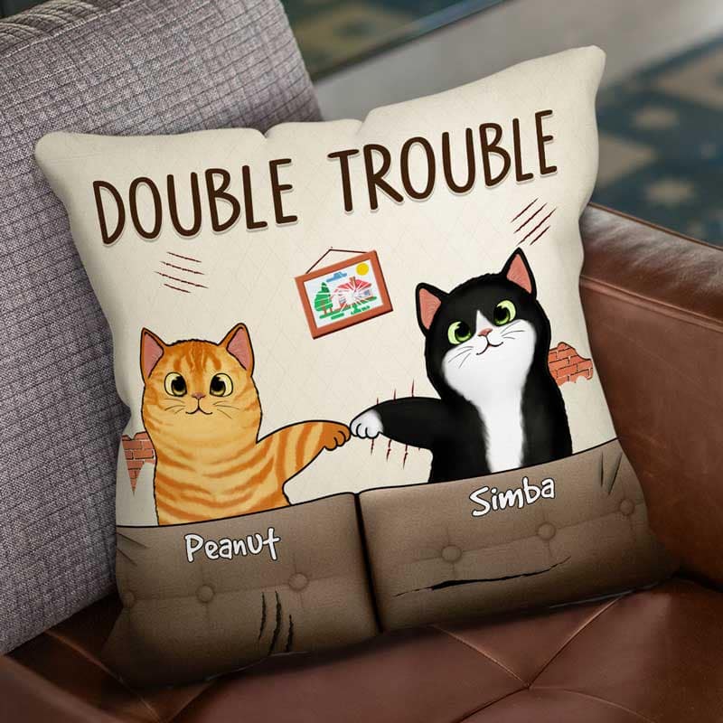 Double Trouble Naughty Fluffy Cats Gift For Cat Lover Personalized Pillow - Image 3