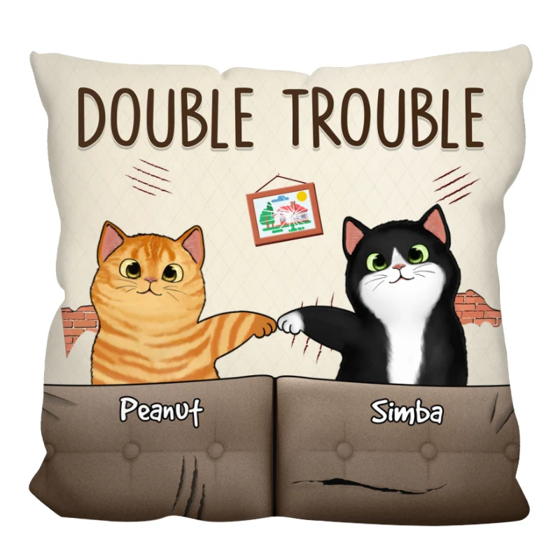 Double Trouble Naughty Fluffy Cats Gift For Cat Lover Personalized Pillow - Image 4