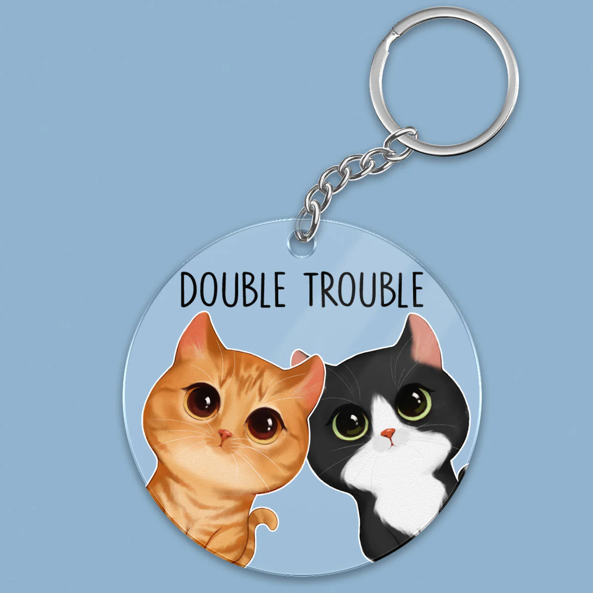 Double Trouble Watercolor Cute Cats Gift For Cat Lovers Personalized Acrylic Keychain - Image 2