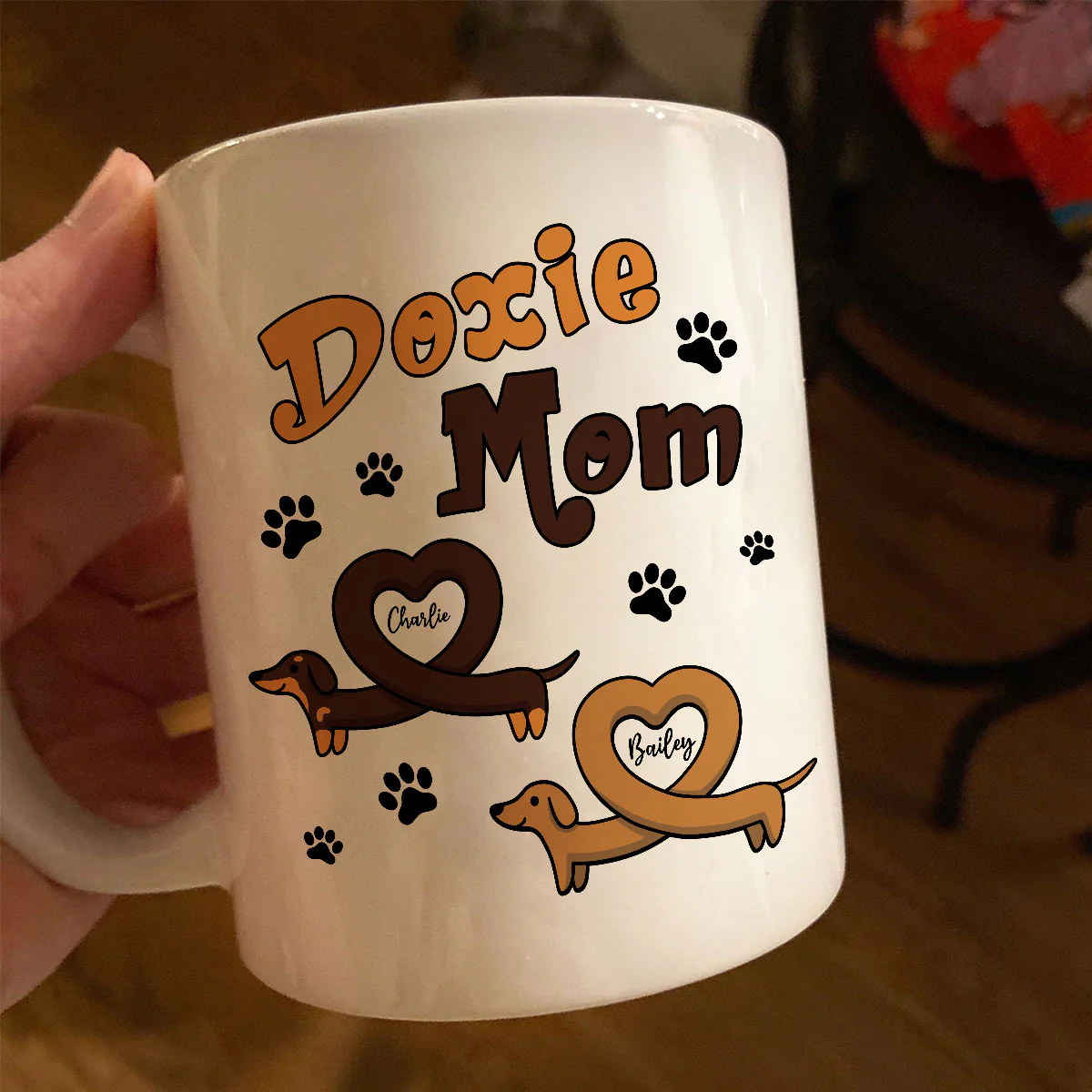 Doxie Mom Cute Heart Dachshunds Personalized Mug - Image 7
