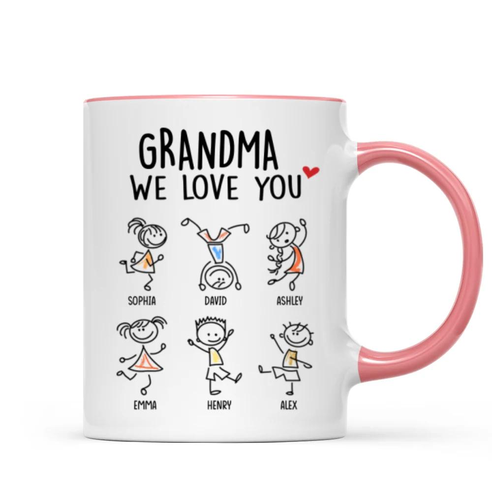 Drawing Kids We Love You Gift For Dad Mom Grandma Grandpa Personalized Mug - Image 11