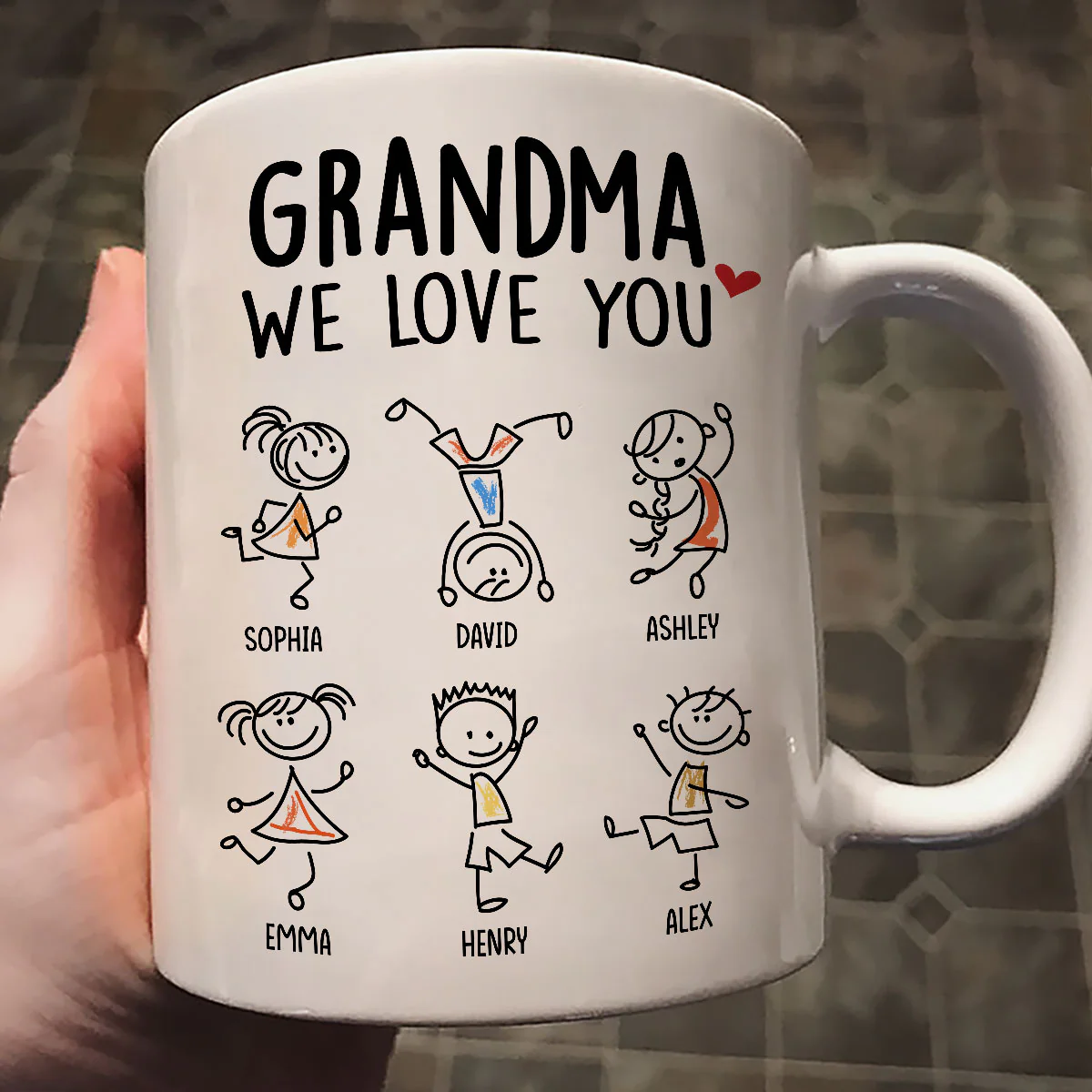 Drawing Kids We Love You Gift For Dad Mom Grandma Grandpa Personalized Mug - Image 2