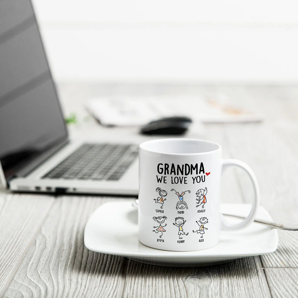 Drawing Kids We Love You Gift For Dad Mom Grandma Grandpa Personalized Mug - Image 4