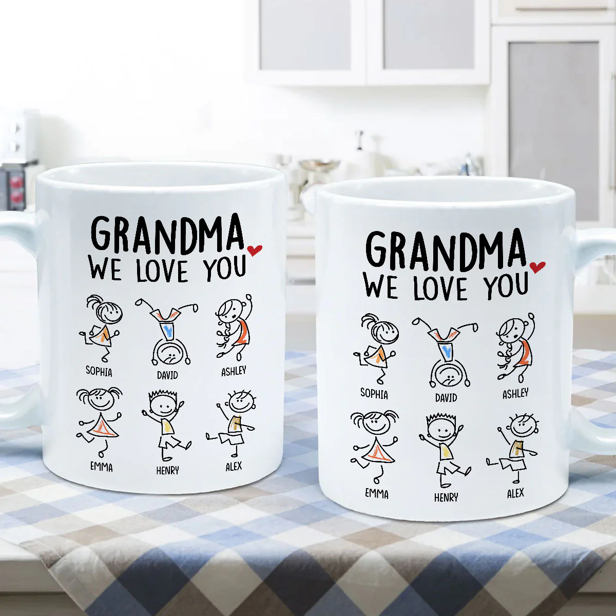 Drawing Kids We Love You Gift For Dad Mom Grandma Grandpa Personalized Mug - Image 5