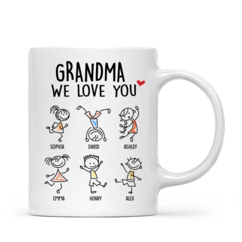 Drawing Kids We Love You Gift For Dad Mom Grandma Grandpa Personalized Mug - Image 6