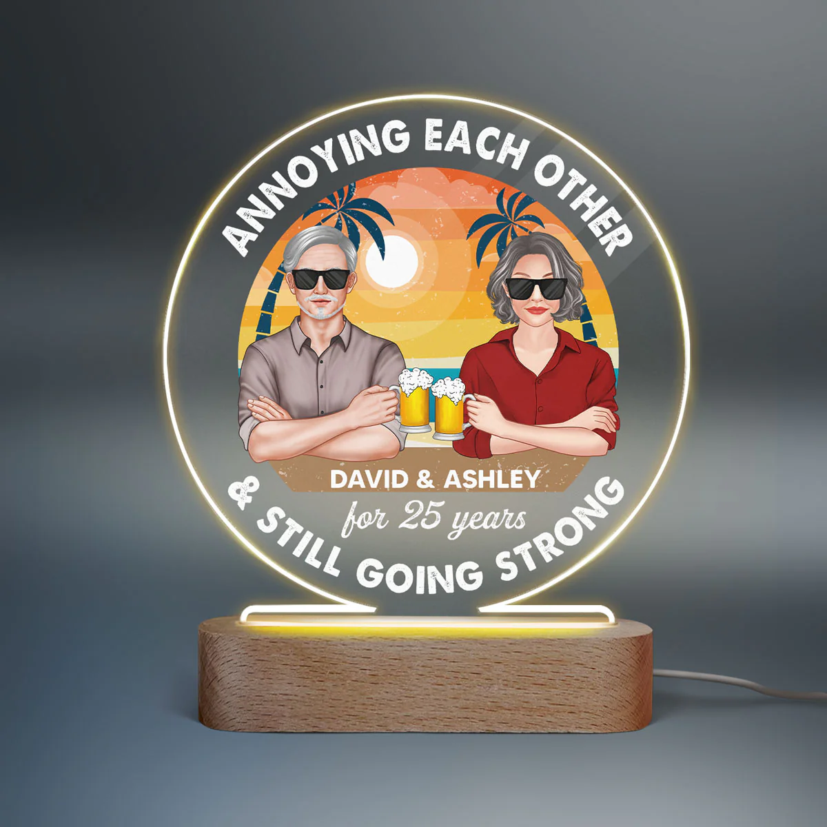 Drinking Couple Annoying Each Other Personalized Circle LED Night Light, Acrylic LED Lamp, Gift For Him, Gift For Her - Image 2