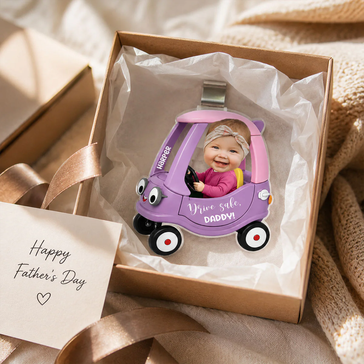 Drive Safe Daddy Baby Custom Photo in Toy Car - Personalized Acrylic Car Visor - Father's Day Gift For Dad, Husband - Image 2