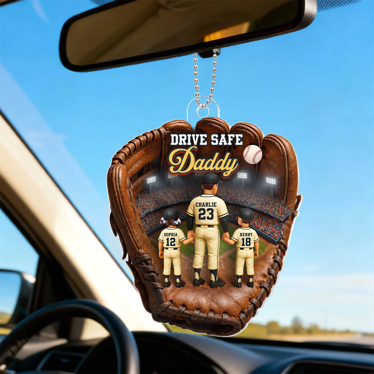 Drive Safe Daddy Baseball - Personalized Car Hanger - Father's Day Gift For Dad, Husband - Image 2