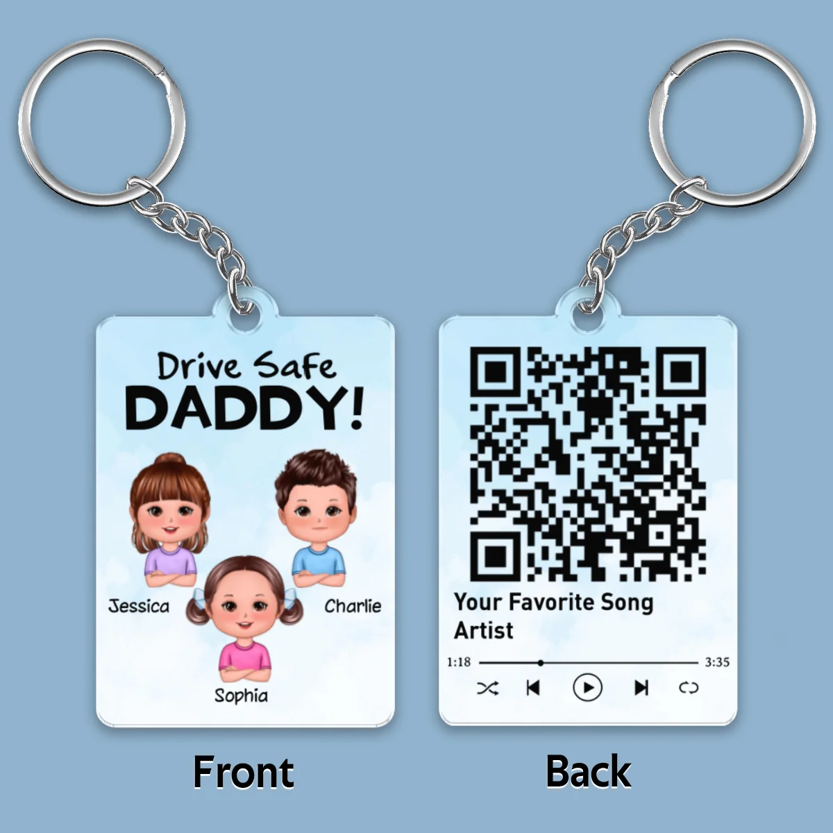 Drive Safe Daddy From Doll Kids Sons Daughters Favorite Song Scannable QR Code Personalized Acrylic Keychain - Image 5