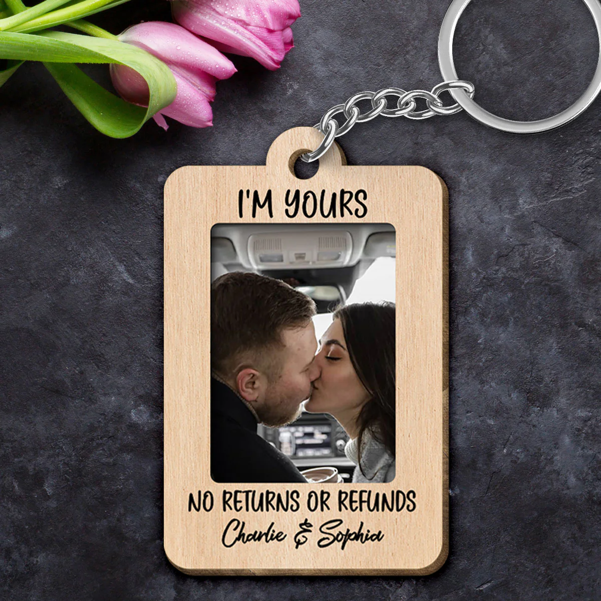 Drive Safe Handsome Personalized Couple Photo Car Wooden Keychain, Gift For Him - Image 5