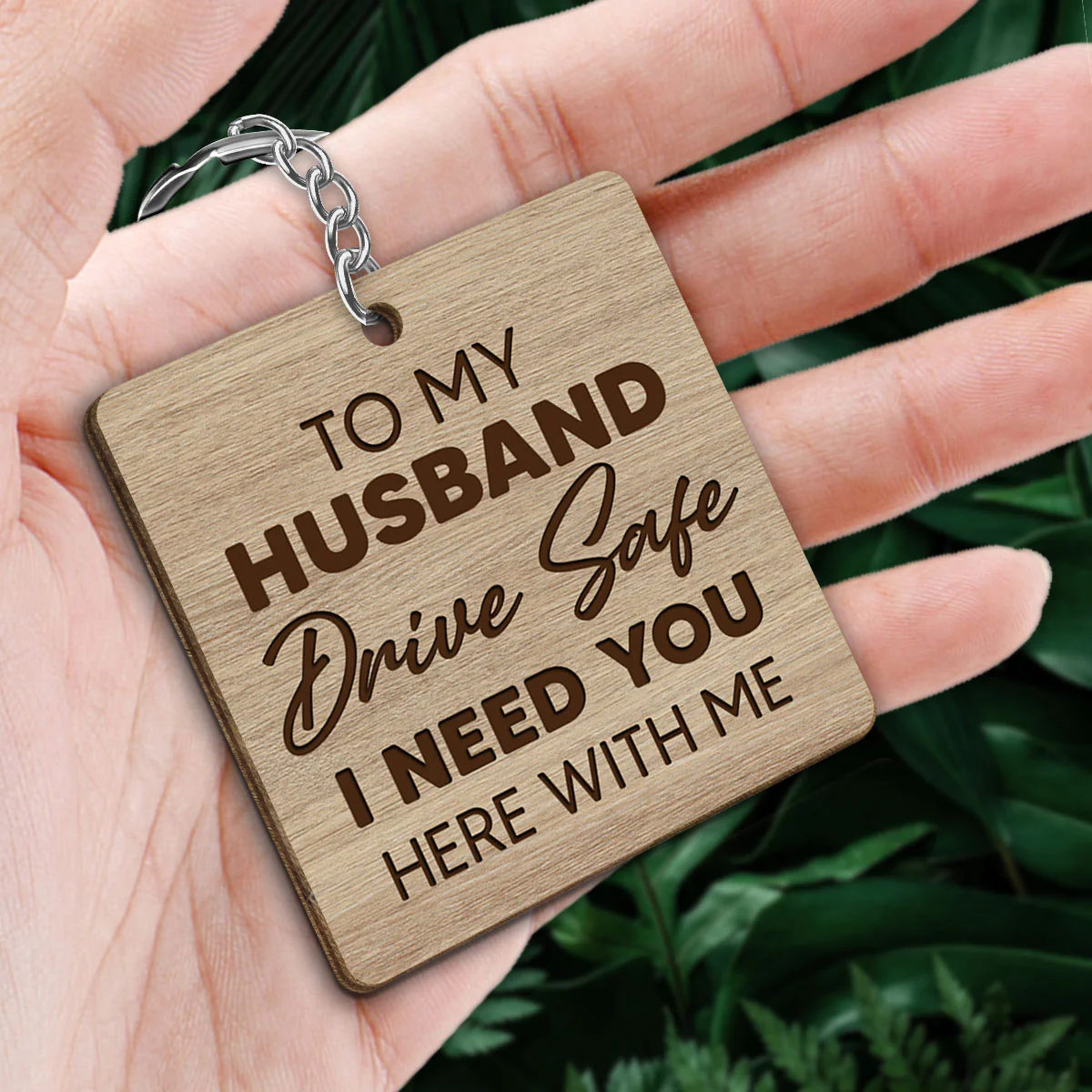 Drive Safe I Need You Doll Couple Sitting Personalized Wooden Keychain - Image 2