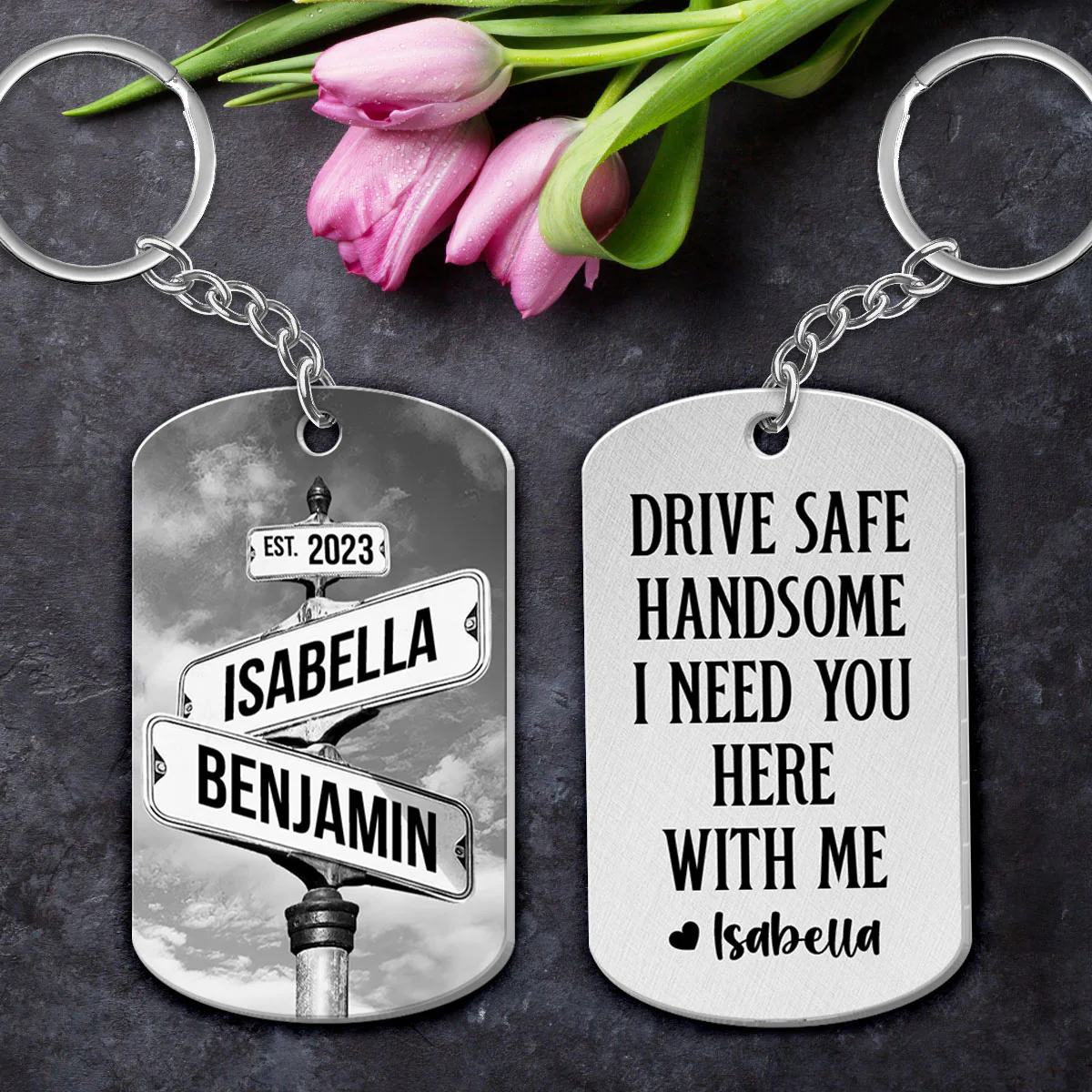 Drive Safe I Need You Vintage Crossroads Street Sign Personalized Metal Keychain, Anniversary Gift For Him, Boyfriend, Husband - Image 4