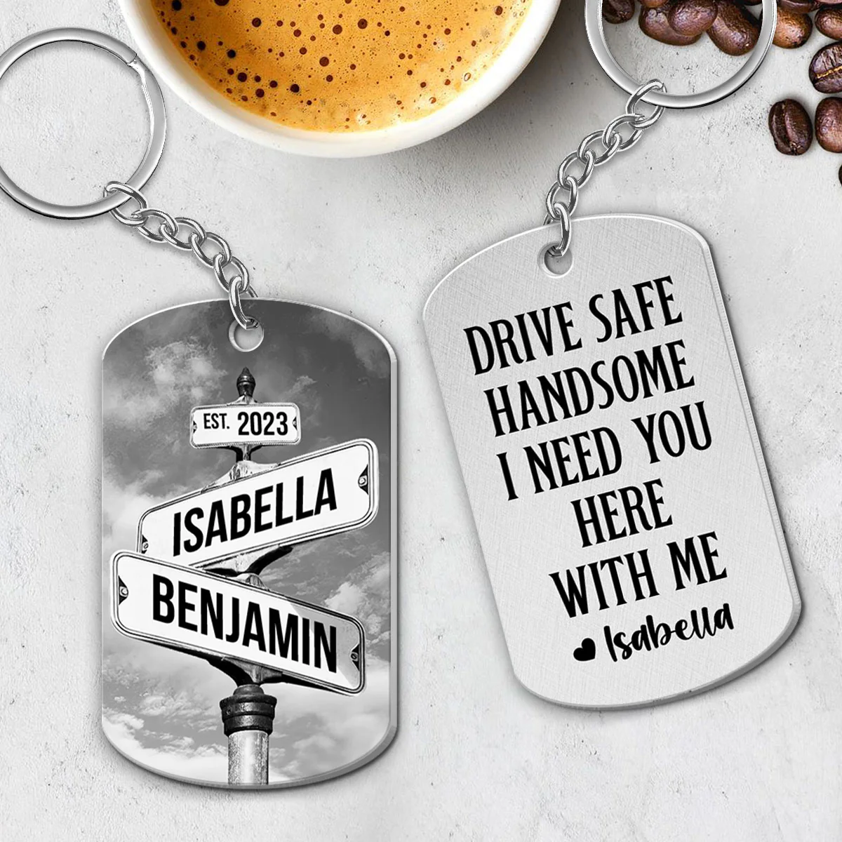 Drive Safe I Need You Vintage Crossroads Street Sign Personalized Metal Keychain, Anniversary Gift For Him, Boyfriend, Husband - Image 5