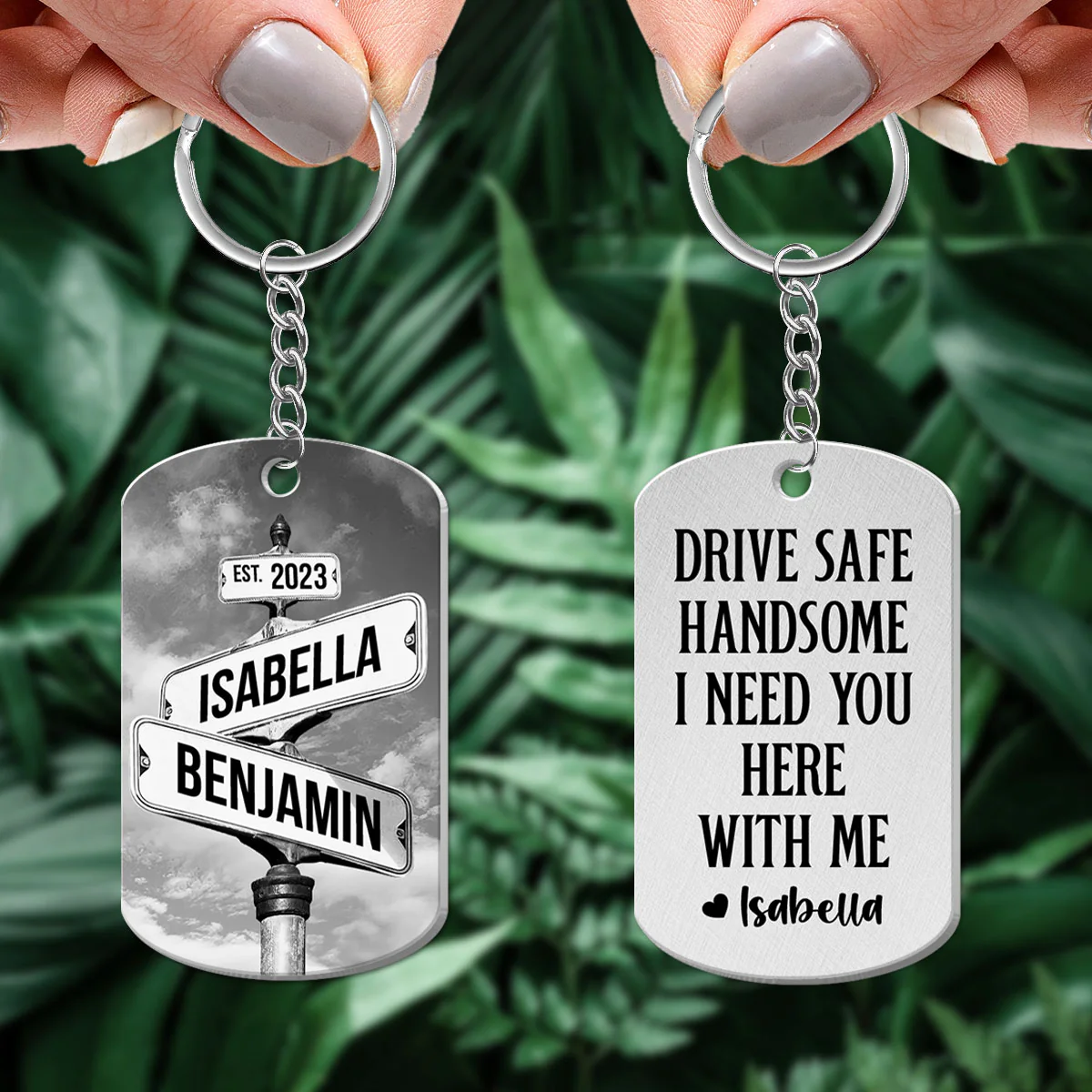 Drive Safe I Need You Vintage Crossroads Street Sign Personalized Metal Keychain, Anniversary Gift For Him, Boyfriend, Husband - Image 6