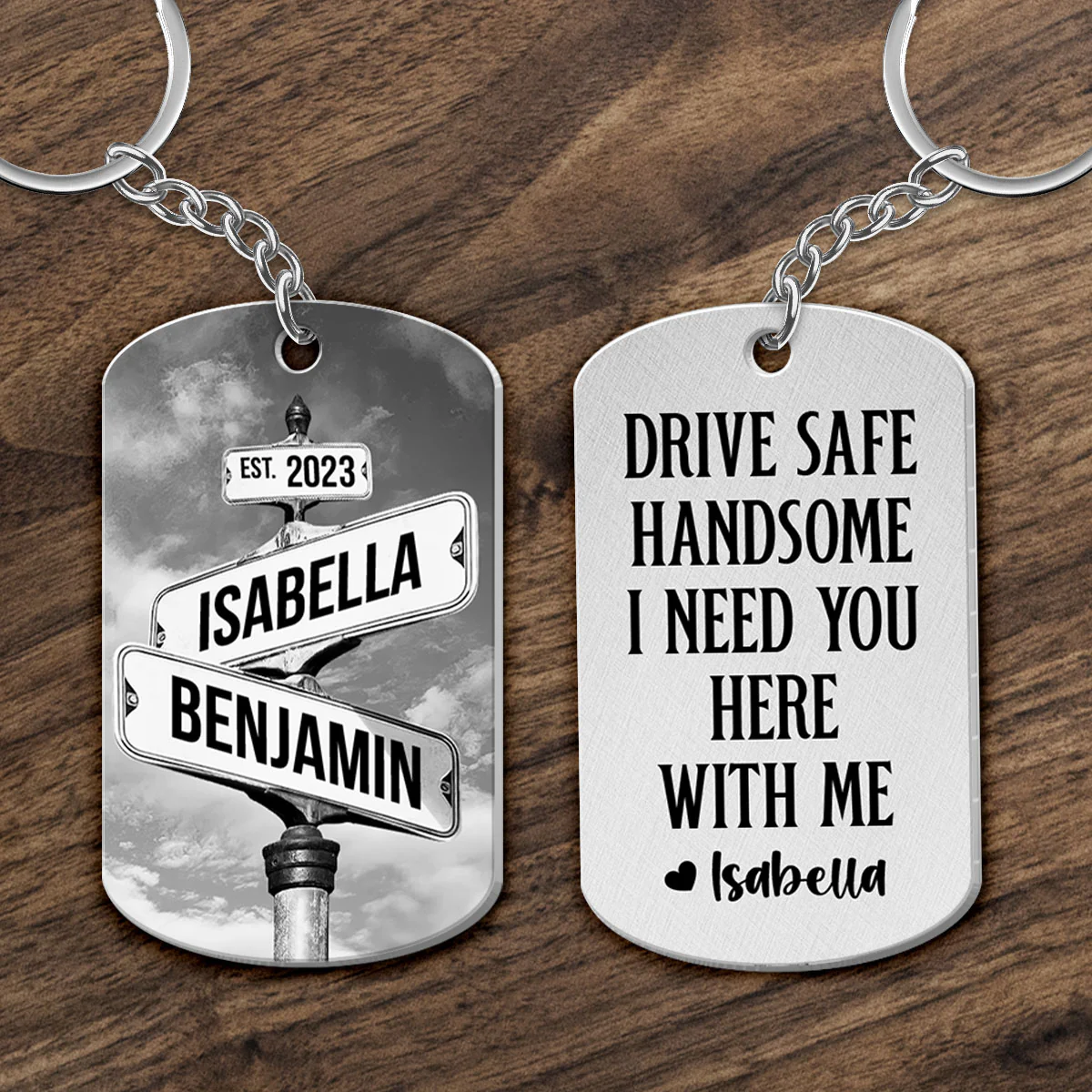 Drive Safe I Need You Vintage Crossroads Street Sign Personalized Metal Keychain, Anniversary Gift For Him, Boyfriend, Husband - Image 7