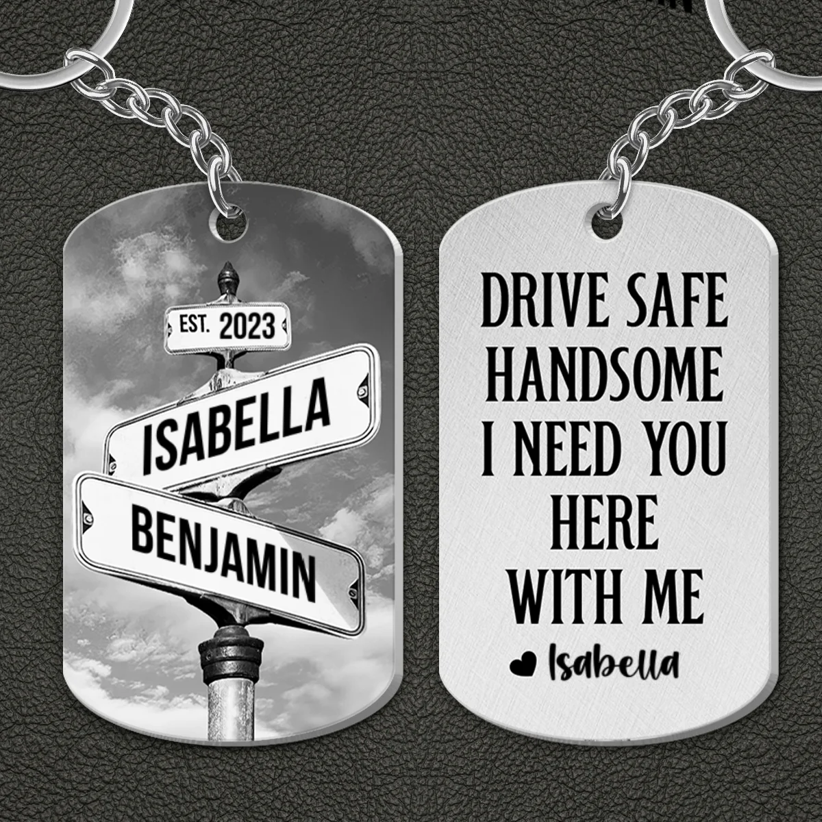 Drive Safe I Need You Vintage Crossroads Street Sign Personalized Metal Keychain, Anniversary Gift For Him, Boyfriend, Husband - Image 8
