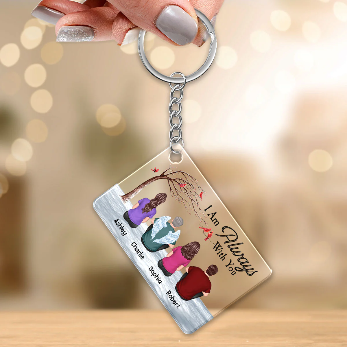 Dry Branch Cardinal Always With You Cardinal Whole Family Memorial Remembrance Gift Personalized Acrylic Keychain - Image 3