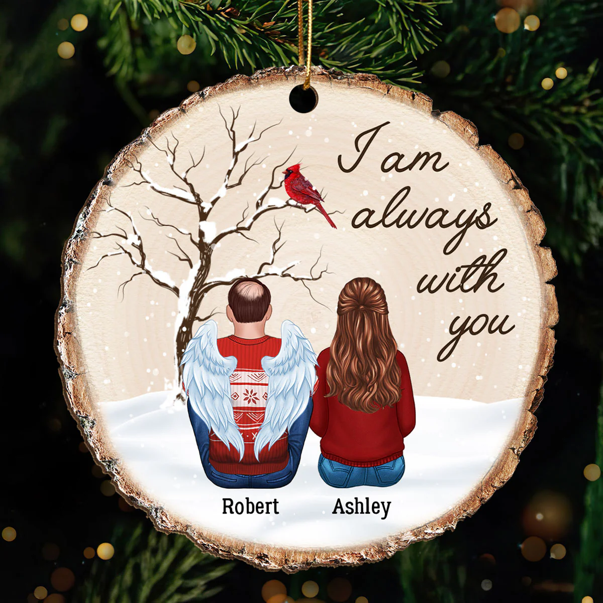 Dry Branch Snowy Always With You Wood Slice Memorial Keepsake Personalized Wooden Ornament - Image 2