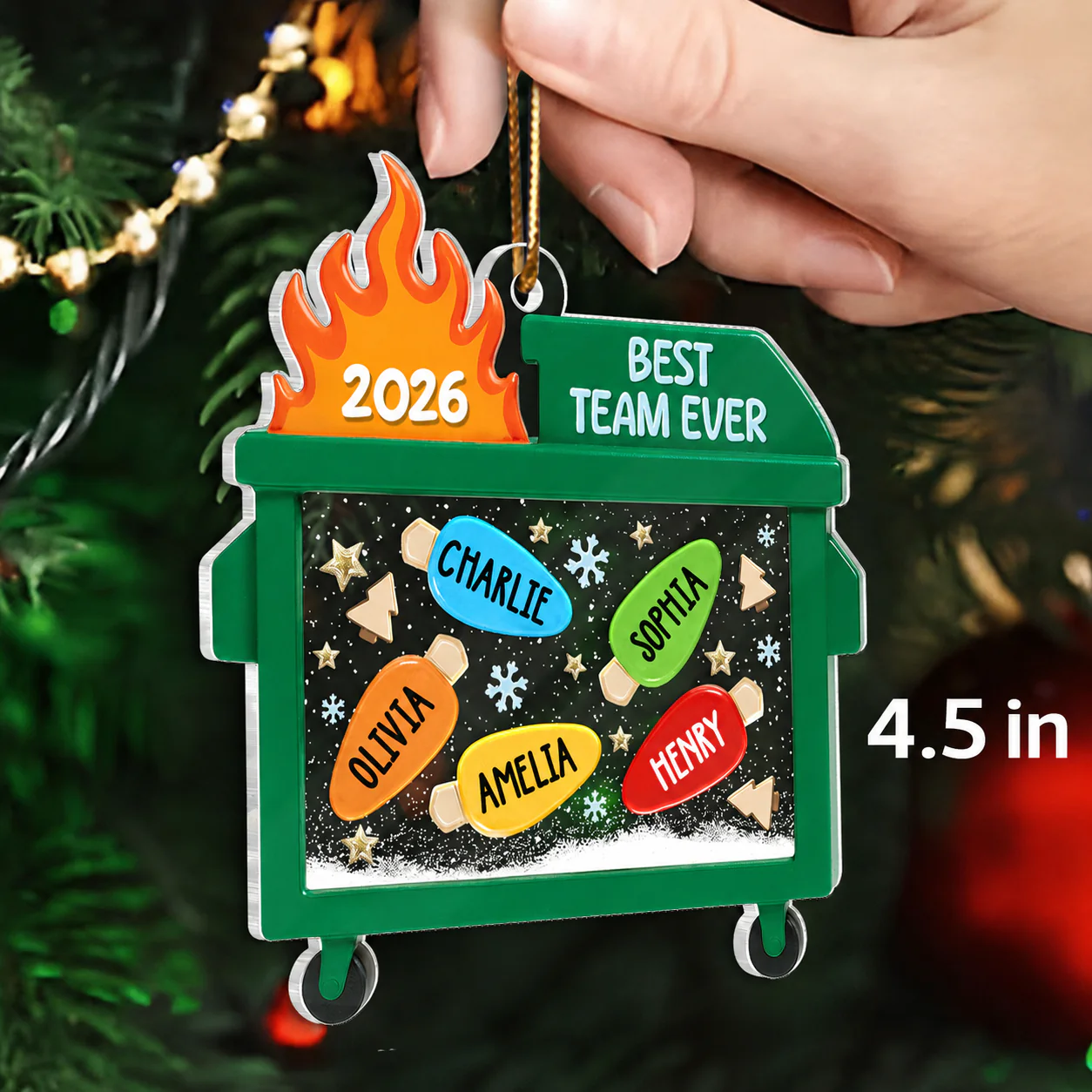 Dumpster Fire Best Team Ever - Personalized Acrylic Ornament - Funny Christmas Gift, White Elephant Gift for Coworkers - Image 2