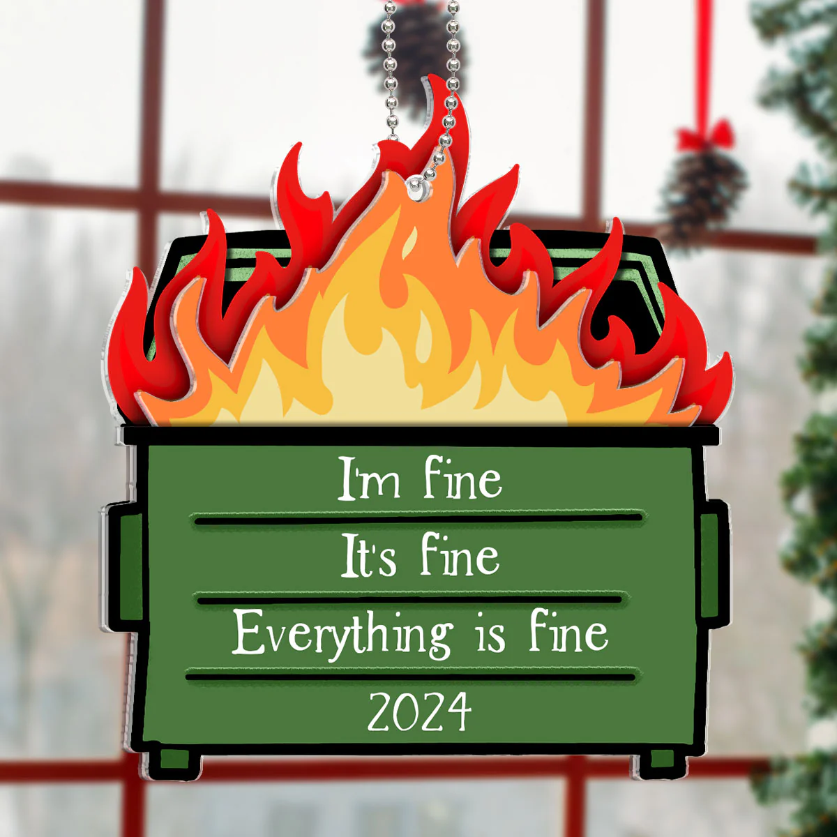Dumpster Fire I'm Fine Snarky Personalized 2-Layer Acrylic Ornament - Image 5