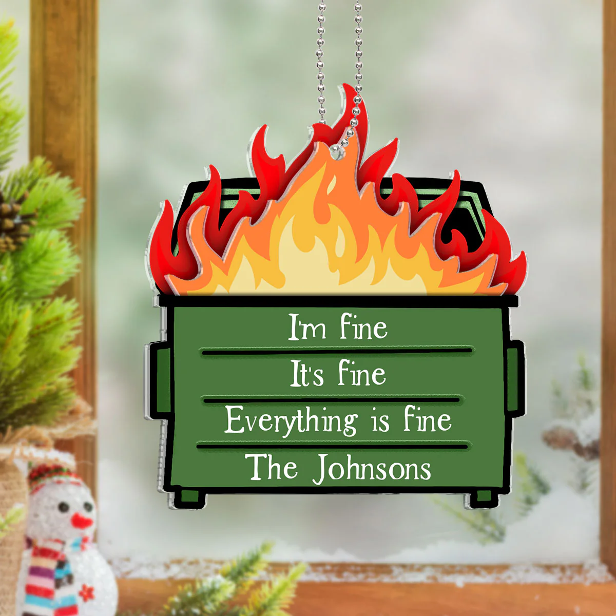 Dumpster Fire I'm Fine Snarky Personalized 2-Layer Acrylic Ornament - Image 8